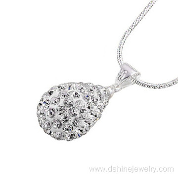 925 Silver Drop Shape Shamballa Pendant Necklace For Women